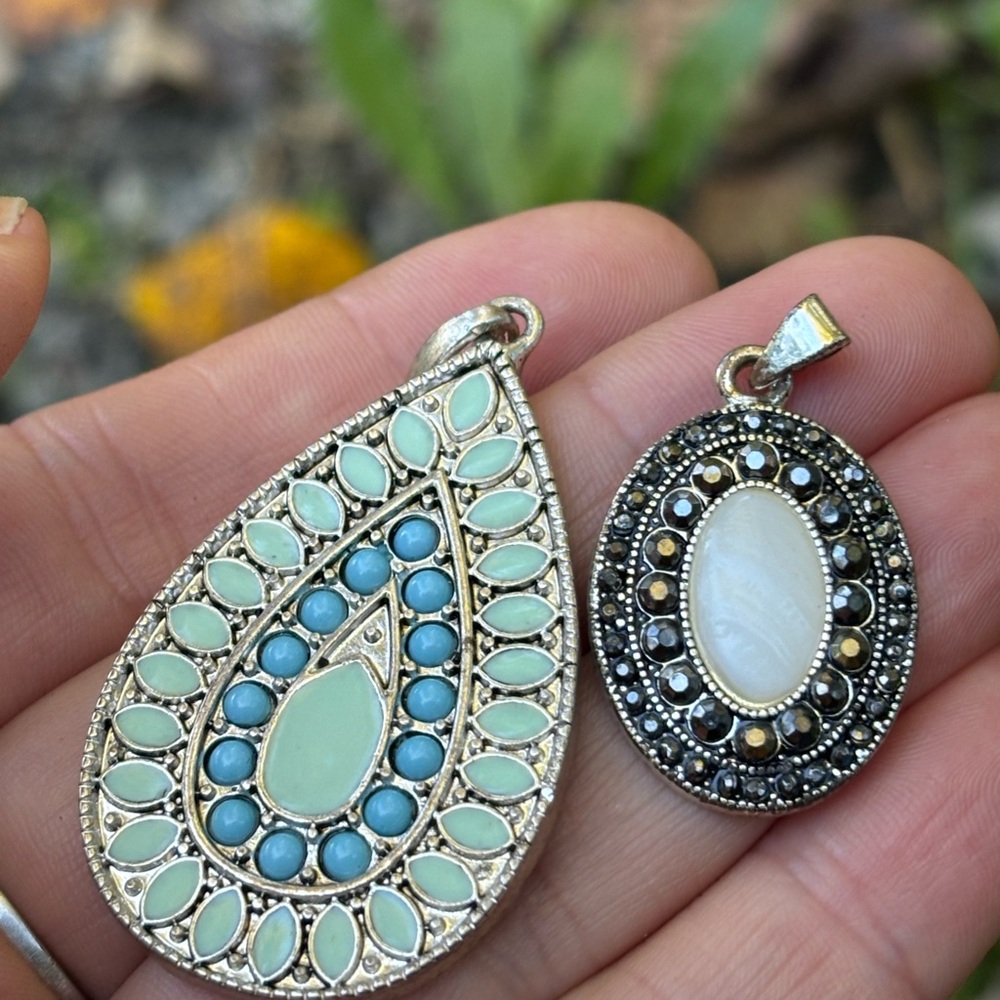 Double Teardrop & Mother-of-Pearl Pendant Set • Ocean Talisman Jewelry & Chain